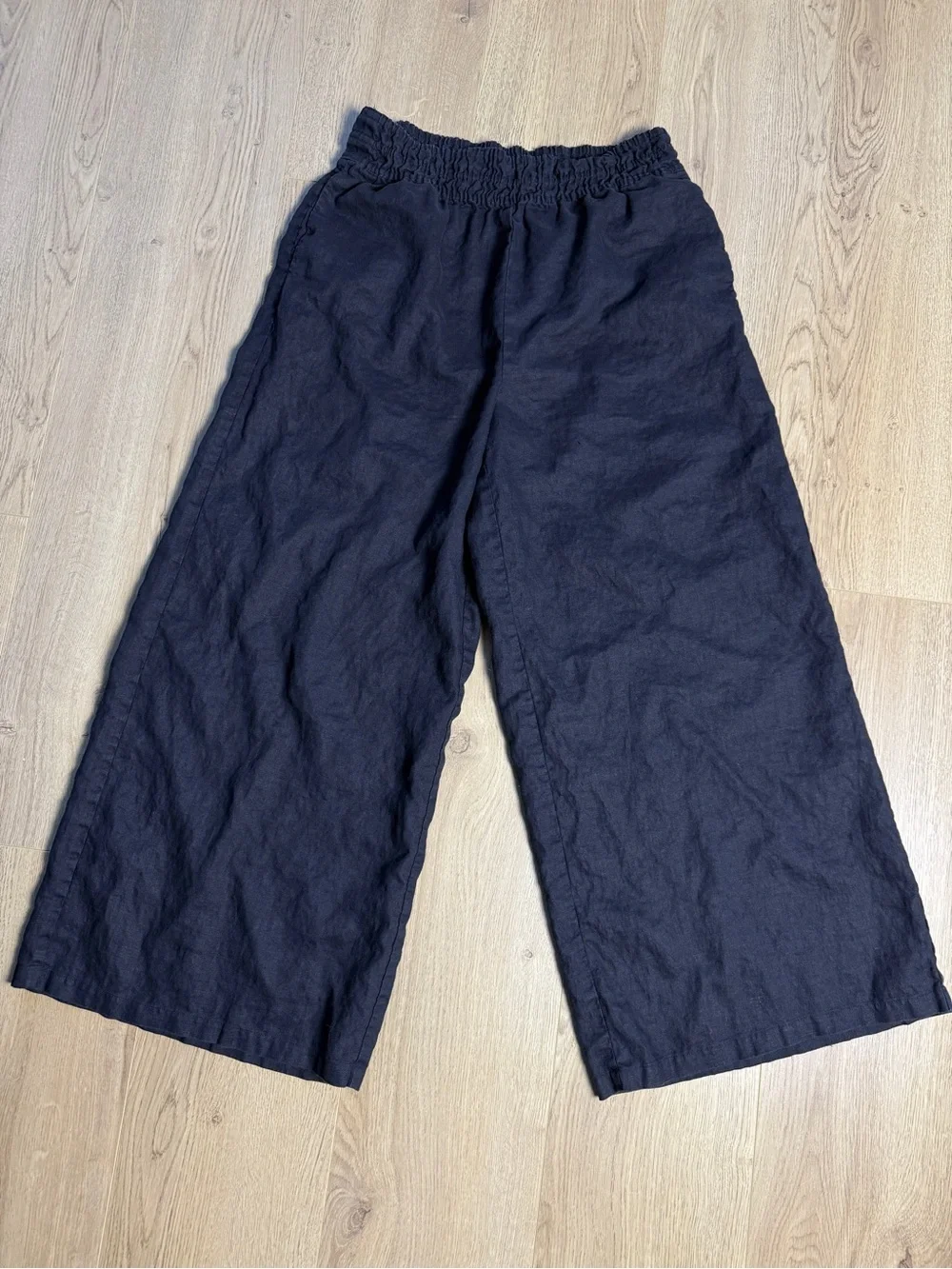 By Anthropologie Somerset pull on black cropped linen pants wide leg size MT